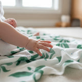 100% Organic Cotton Muslin - Emerald Leaves
