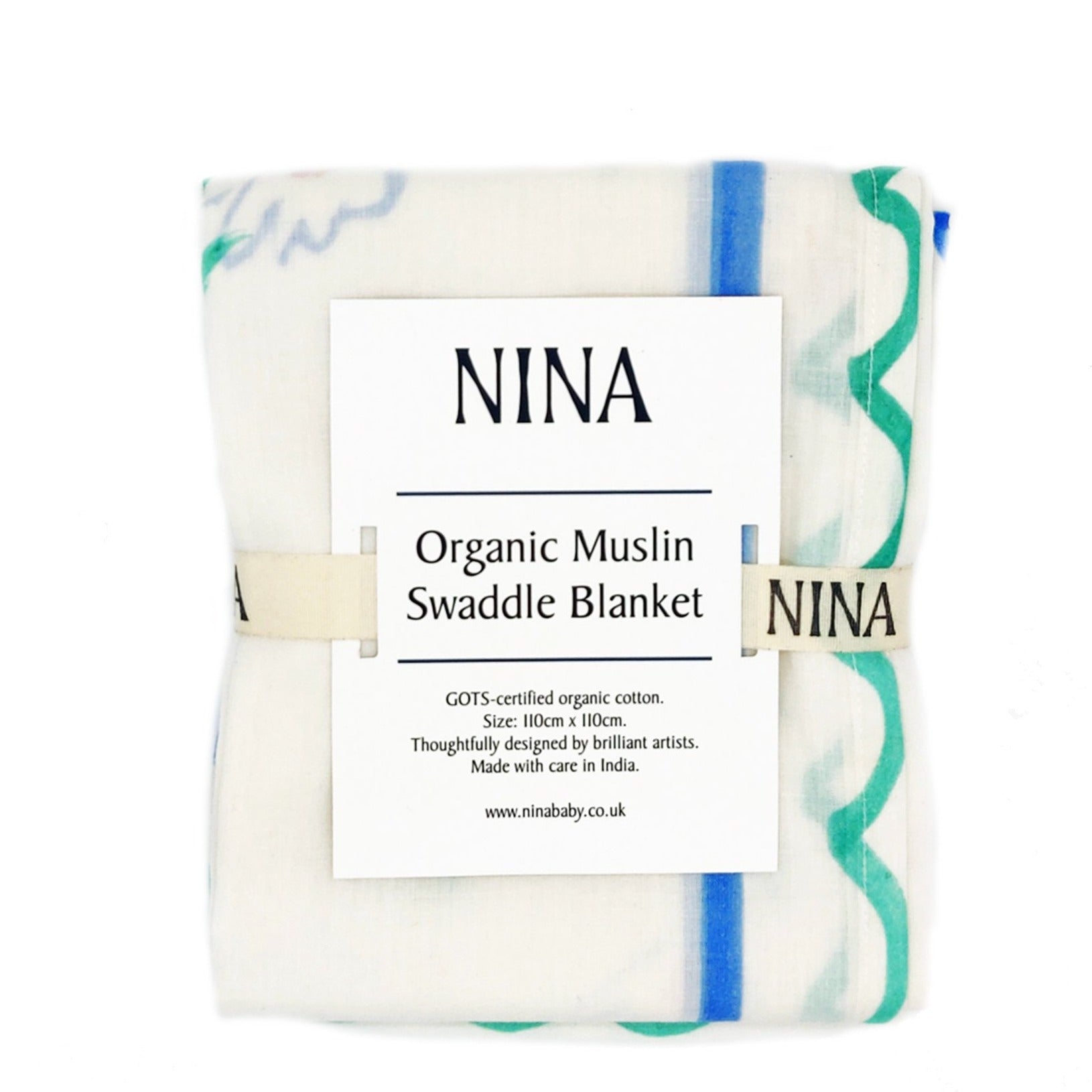 Organic muslin swaddle blanket in packaging